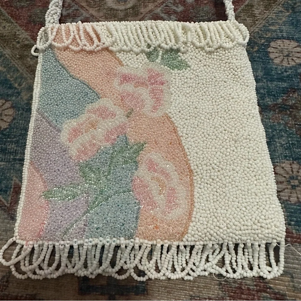Vintage 80s Beaded Floral Purse | Pastel Boho Y2K Vibes 🌸 - Picture 3 of 6
